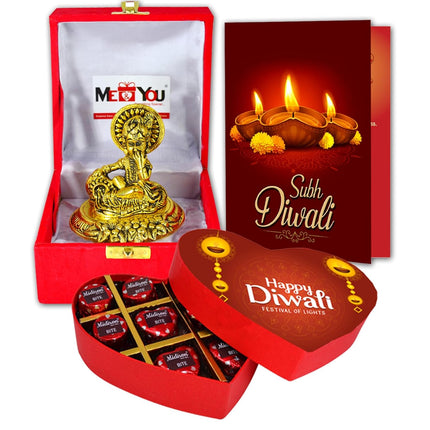 Unique Diwali Gifts - Chocolate Gift Hamper with Chocolate Box, Diwali Greeting Card, and Krishna Statue