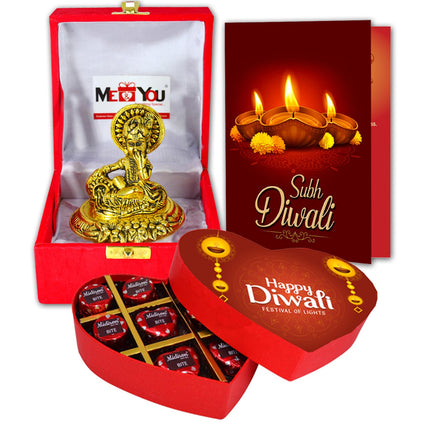 Unique Diwali Gifts - Chocolate Gift Hamper with Chocolate Box, Diwali Greeting Card, and Krishna Statue