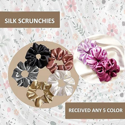Premium Satin Silk Scrunchies for Women and Girls Set of 5 for Less Hair fall