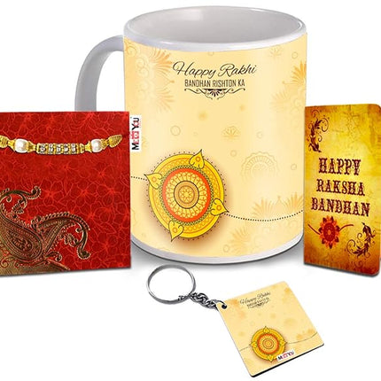Designer Rakhi with Roli Chawal - Rakshabandhan Gift Combo with Happy Raksha Bandhan Printed Mug