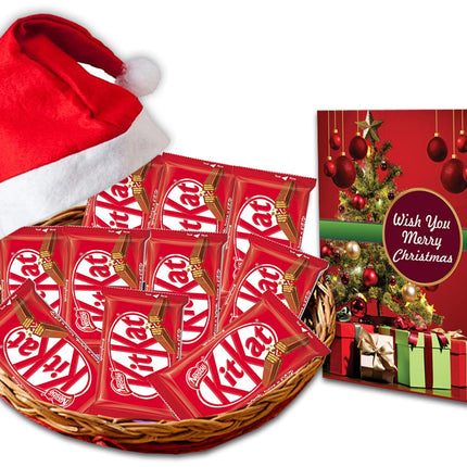 Christmas Chocolate Gift - KitKat Chocolate with Greeting Card and Christmas Cap