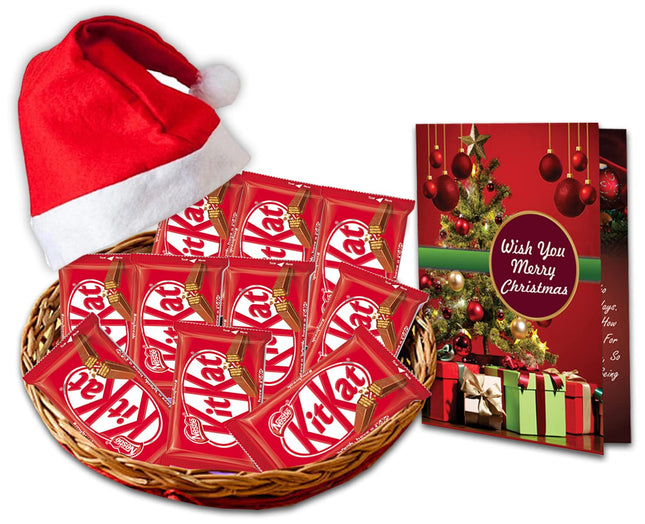 Christmas Chocolate Gift - KitKat Chocolate with Greeting Card and Christmas Cap
