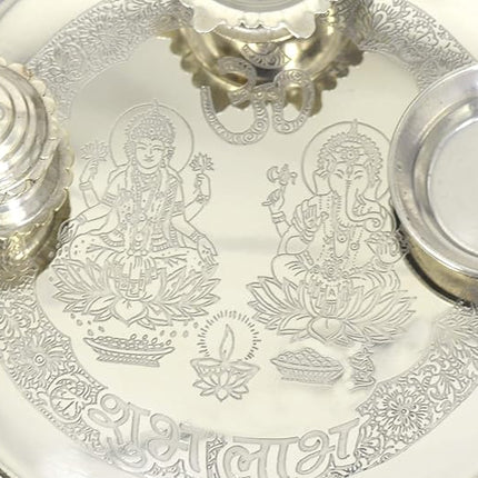 Traditional Silver Thali for Diwali, Navratri, Raksha Bandhan & Other Religious Ceremonies