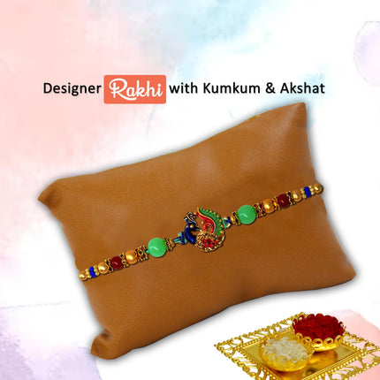Designer Rakhi with Raksha Bandhan Card & Printed Cushion with Filler & Cover