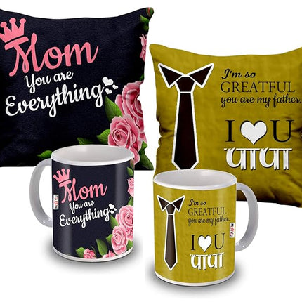 Gift for Parents, Cushion & Mug Set Gifts on Her Birthday, Anniversary, Parents Day