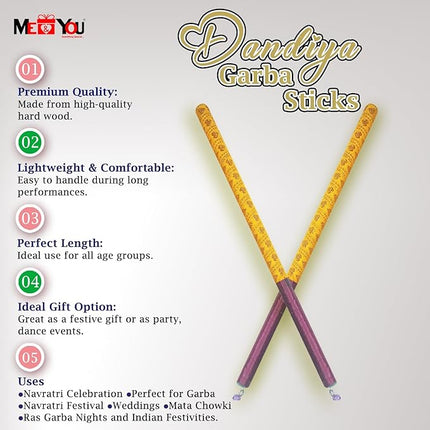 Handcrafted Cloth-Wrapped Dandiya Sticks with Colorful Embroidery - Wooden Dandiya Stick