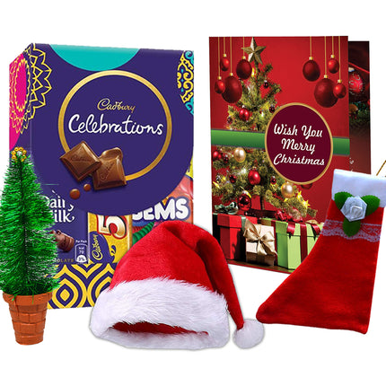 Christmas Gift Combo Pack – Cushion, Santa Cap, Mug, Chocolate Box – Perfect Gift for Relatives and Friends