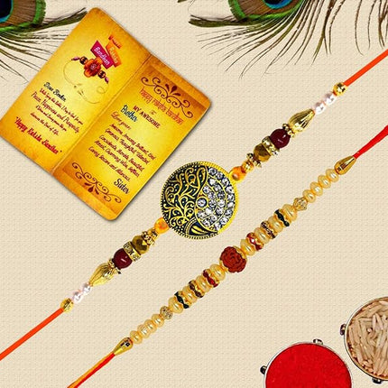 Designer Rakhi Combo Pack with Chawal Roli Pack for Brother - Rakhi Gift Combo