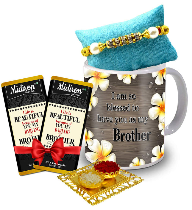 Rakhi for Brother Gift Set – Chocolate, Rakhi, and Mug Combo for Bhai – Rakshabandhan Gift for Brother