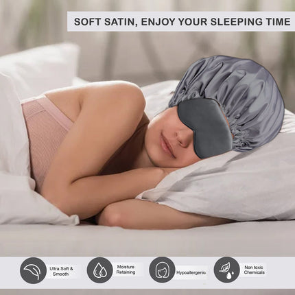 Satin Silk Bonnet with Eyemask and Scrunchies – Adjustable Hair Care Solution for Sleep
