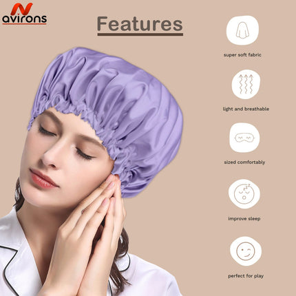 Satin Silk Sleep Cap 2-Pack with Scrunchies – Adjustable Anti-Frizz Hair Protection Bonnet for All Hair Types Pack 2