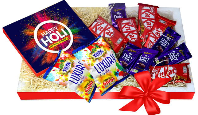 Holi Gift Hamper - Chocolate Gift for Holi - Holi Herbal Color with Chocolate