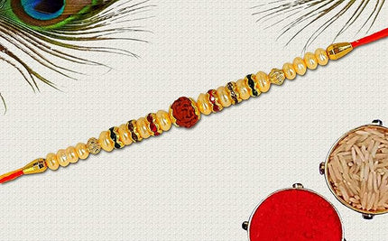 Designer Rakhi Combo Pack with Chawal Roli Pack for Brother - Rakhi Gift Combo