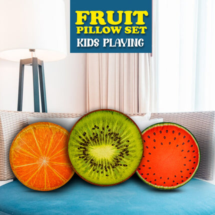 Kids Cushion, Fruit Shaped Cushion for kids,Orange Plush Cushion,Fruit Shaped Throw Cushion,Multicolor Velvet Fruit shaped Cushions,Soft Velvet Fruit Shaped Cushion,Watermelon, Kiwi & Orange Fruit Cushion Combo,Watermelon, Orange & Kiwi Cushion Set, 3D Fruit Combo Cushion Set