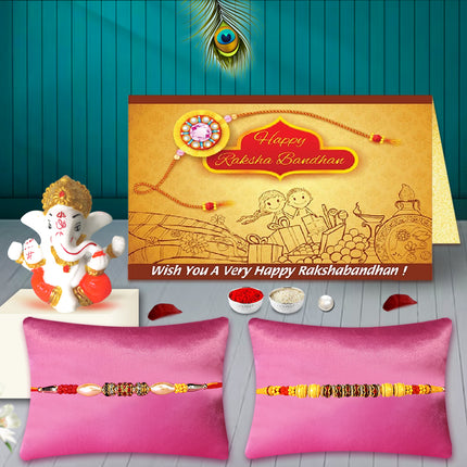 Traditional Ganesh Statue with Rakhi Combo – Pack of 2 Rakhis for Brother, Raksha Bandhan Festival Gift