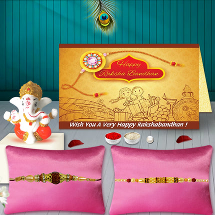 Rakhi Set of 2 with Ganesh Murti – Raksha Bandhan Pooja Gift, Designer Rakhi for Brother
