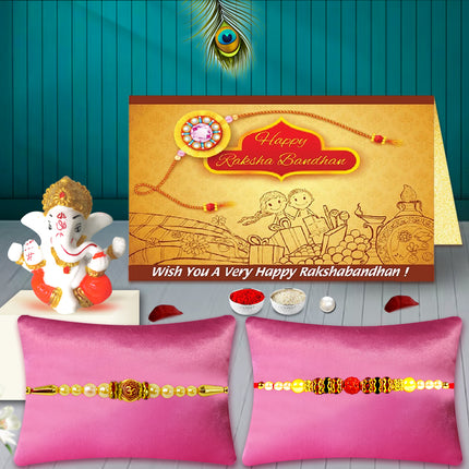 Ganesh Idol Rakhi Set – Pack of 2 Rakhi Threads with Religious Statue, Raksha Bandhan Gift for Bhai