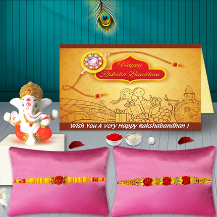 Set of 2 Rakhi with Ganesh Idol – Designer Raksha Bandhan Gift for Brother, Sacred Rakhi Combo with Lord Ganesha Figurine for Spiritual Vibes