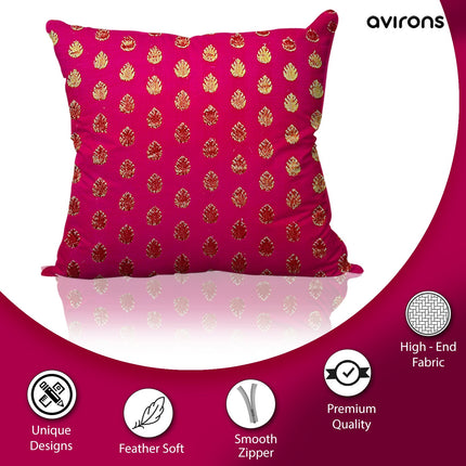 Designer Banarasi Cushion Cover Elegance zipped Red Color Pack of 2-16x16 inch