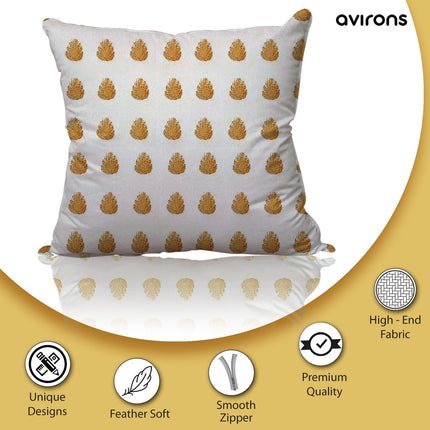Sleek Banarasi Design Zippered Cushion for Your Home White Color Pack of 5 -16x16 inch