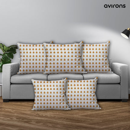 Sleek Banarasi Design Zippered Cushion for Your Home White Color Pack of 5 -16x16 inch