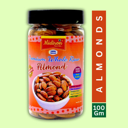 Natural Premium Whole Row Almonds in Jar Almonds  (100 g) - Midiron
