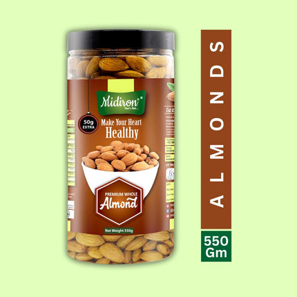 Natural Premium Whole Raw Almonds Almonds  (550 g) - Midiron
