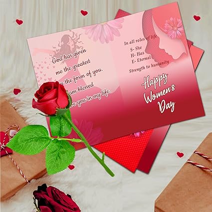 Women’s Day Gift
Mother’s Day Gift
Gift for Her
Greeting Card and Rose Gift
Thoughtful Gift for Mom