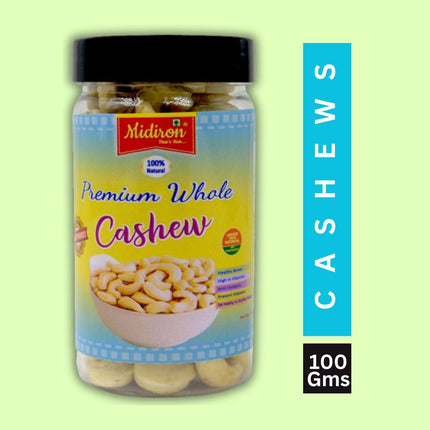 Natural Premium Whole Raw Cashew in Jar Cashews  (100 g) - Midiron