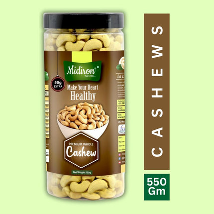 Natural Premium Quality Whole Cashew Cashews  (550 g) - Midiron