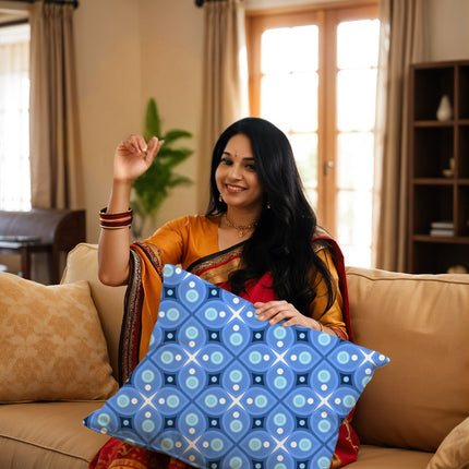 Modern Blue Geometric Cushion Cover – Stylish Decorative Design with Zipper Closure
