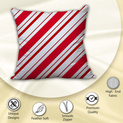 Red Satin Cushion Cover with Striped Design & Zipper Closure