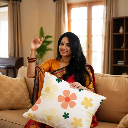 Modern Silk Satin Cushion Cover - Vibrant Floral Pattern with Secure Zipper