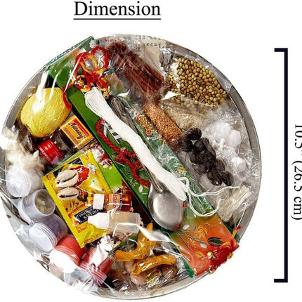 Puja Kit Thali for Navratri Pujan, Diwali Laxmi Pujan, Ganesh Pujan - Steel Thali (31 Pieces, Steel)