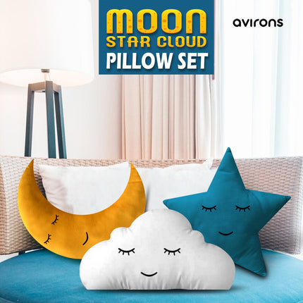 Star, Moon, Cloud Plush Pillow Set – Hypoallergenic Throw Pillows for Nursery & Children's Room Decoration