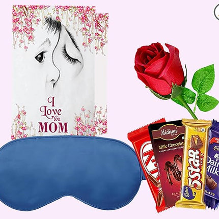 Relaxation Gift for Women
Mother’s Day Gift Set
Chocolate and Rose Combo
Eye Mask and Card Gift
Sweet and Thoughtful Present