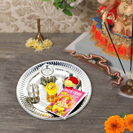Pooja Thali for Diwali, Navratri, Dhanteras - Stainless Steel Thali - Traditional Puja Plate for Festivals and Rituals