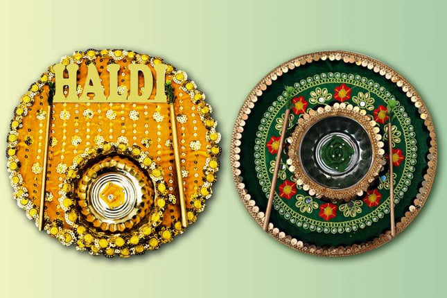 Wedding thali set
Haldi ceremony decor
Pooja thali set for Haldi
Haldi ceremony essentials
Wedding ritual accessories
Haldi pooja celebration