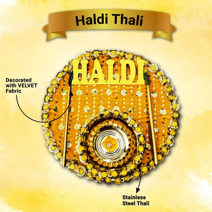 Bridal pooja thali
Haldi thali for wedding
Haldi thali with accessories
Traditional wedding pooja thali
