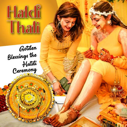 Decorative Platter with Bowls for Haldi Function – Blessed Haldi Function Thali in Steel (1 Piece, Yellow) – Wedding Ritual Haldi Thali