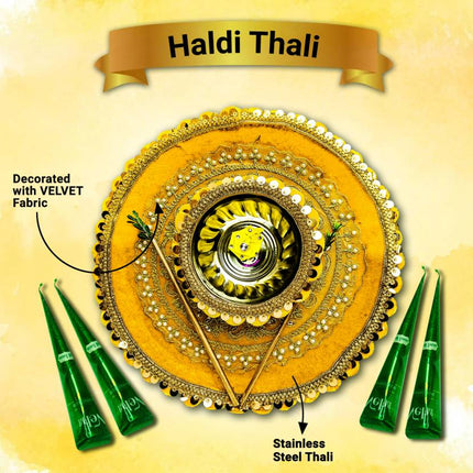 Traditional Haldi Wedding Thali – Love-Filled Decorative Platter with Bowl for Haldi Ceremony