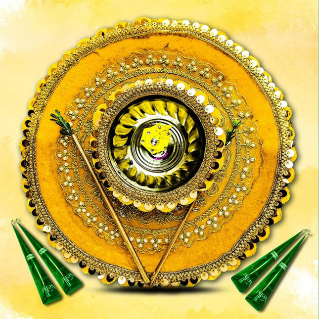 Traditional Haldi Wedding Thali – Love-Filled Decorative Platter with Bowl for Haldi Ceremony