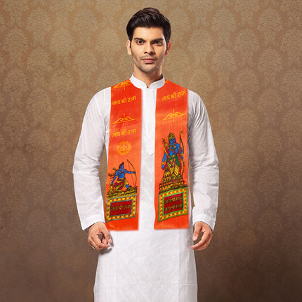 Shri Ram Patka for Spiritual Celebrations- Traditional Printed Satin Blend Scarf