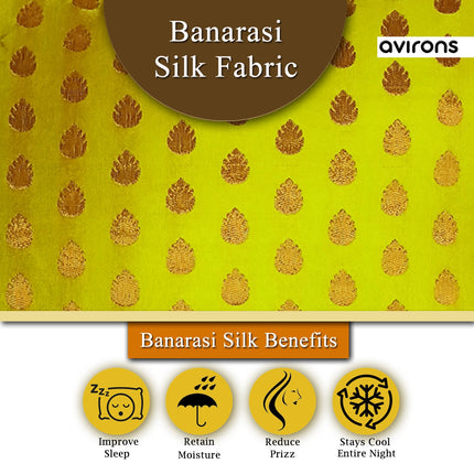Zippered Elegance Decorative Banarasi Cushion Cover Yellow Color Pack of 2-16x16 inch