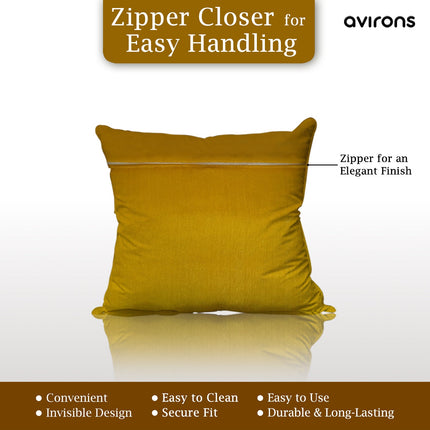 Zippered Elegance Decorative Banarasi Cushion Cover Yellow Color Pack of 2-16x16 inch