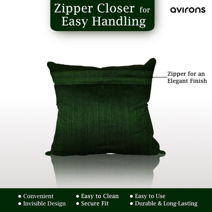 Chic Banarasi Cushion Cover with Stylish Zipper Green Color Pack of 5-16x16 inch